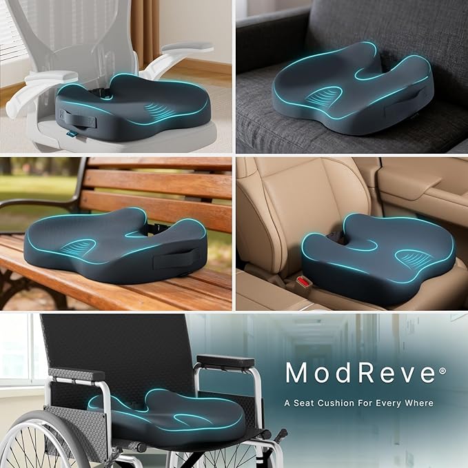 Large Memory Foam Seat Cushion for Office Chair, Car, Desk, Truck & Wheelchair - Tailbone, Coccyx & Sciatica Pain Relief Pillow - Ergonomic Back Support Portable Pad for Long Sitting & Driving