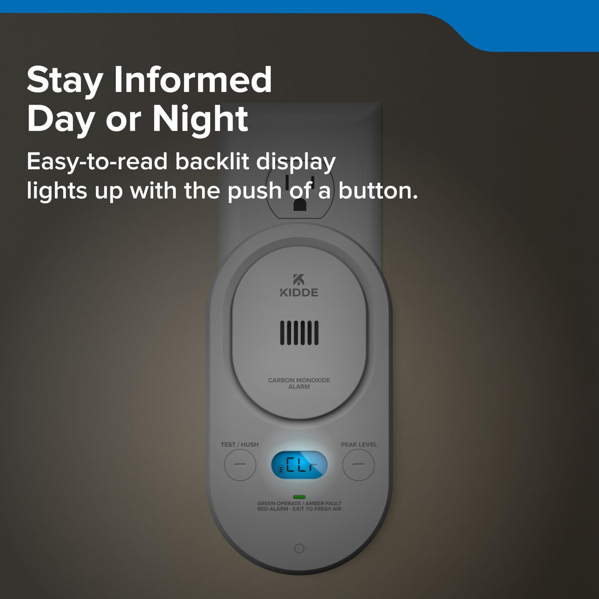 Kidde Carbon Monoxide Detector, Plug-in with AA Battery Backup, Easy-to-Read Digital Backlit Display, 85 dB Alarm, Rotating Plug, LED Status Light Indicators, 5th Edition, COPD