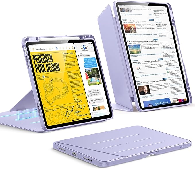 ESR for iPad Air 13 Inch Case M4/M3/M2 (2026/2025/2024), Vertical Stand Cover, Multi Stand Angles, Ultra-Stable Case with Pencil Holder, Flip Series, Light Purple