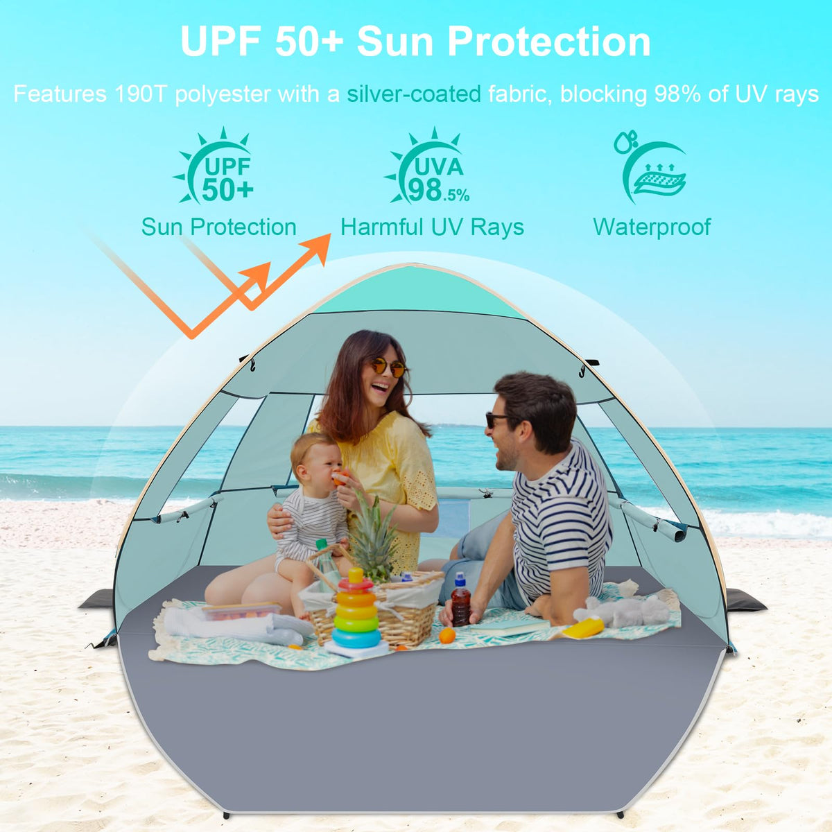 Gorich Easy Pop Up Beach Tent for 3-4 Person, UPF 50+ UV Protection Beach Umbrella Sun Shelter, Portable Lightweight Shade with Easy Foldable & Instant Setup