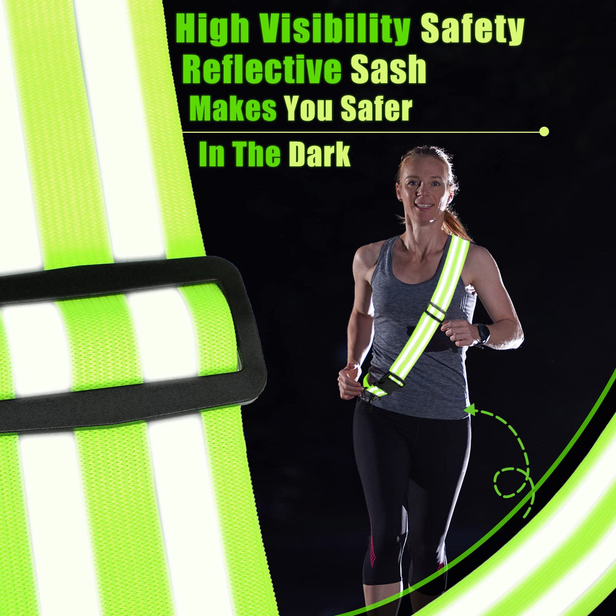 Saintrygo 2 Pieces Reflective Sash for Walking at Night Running Gear Safety Reflective High Visibility Jacket Adjustable Sash for Walking Cycling at Night (Fluorescent Green,Black)