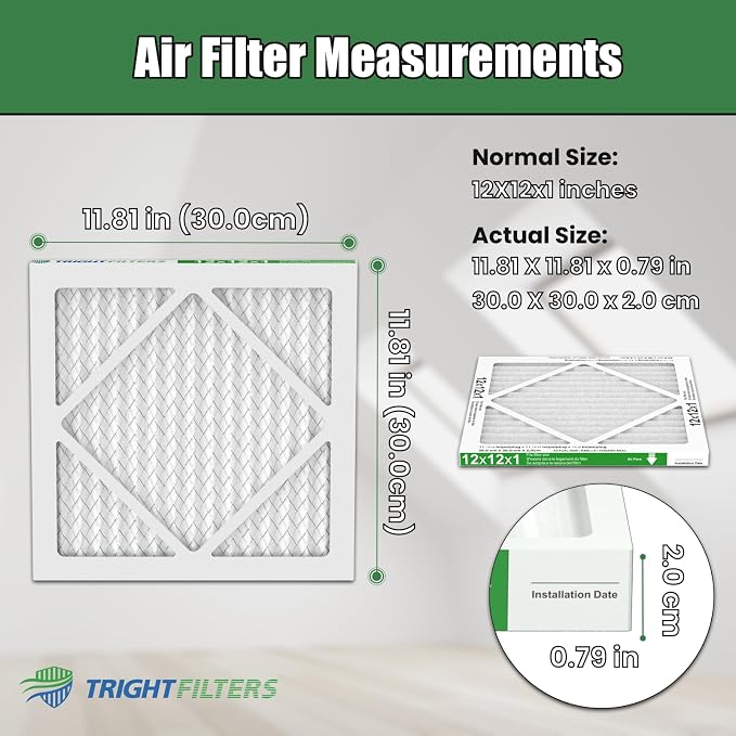 12x12x1 Air Filter 6 Pack, Durable MERV 8 Pleated Home HVAC AC Furnace Filters