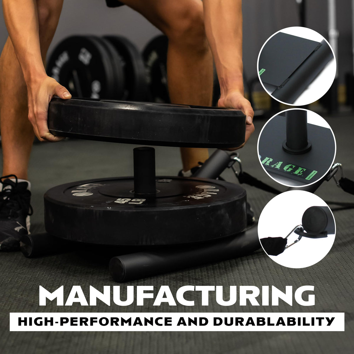Rage Fitness R2 Weight Training Pull Sled with Harness. 90 LBS Capacity & 6.5 Feet Strap. Power Speed Sled Ideal for Endurance and Weight Training. Compatible with Bumper Plates (Black)