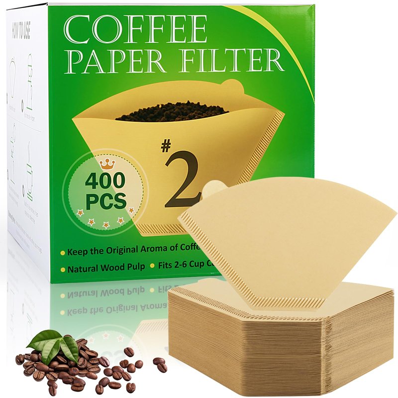 YQL 400 Count Coffee Filters, #2 Natural Brown Cone Filter Paper Compatible with Pour Over Drippers & Coffee Makers, Unbleached Disposable U-Shaped Filters, Clean Taste & Strong Design