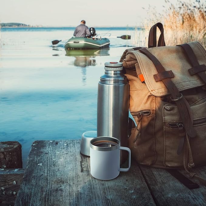 ALOUFEA 12oz Stainless Steel Insulated Coffee Mug with Handle, Double Wall Vacuum Travel Mug, Tumbler Cup with Sliding Lid, Black