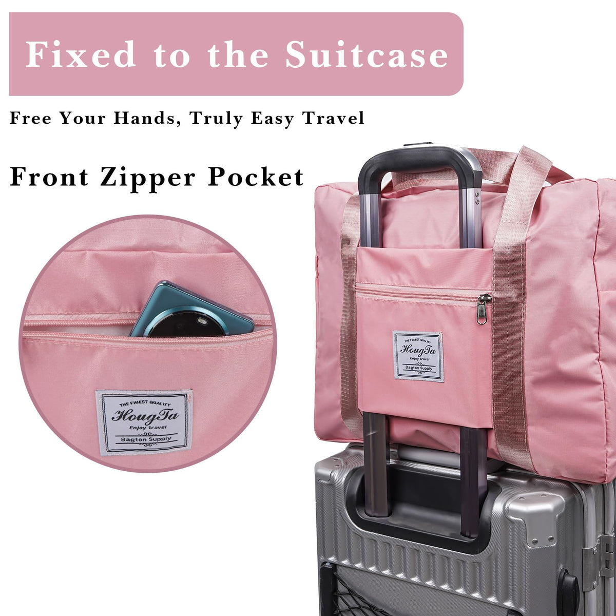 Adorila Travel Duffel Bags, Tote Sports Gym Bag for Women, Shoulder Weekender Overnight Bag with Pocket (Pink)