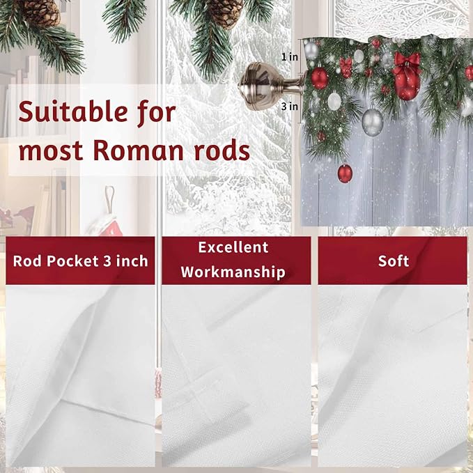 Christmas Curtain Valances for Windows, Kitchen Valance Window Treatment