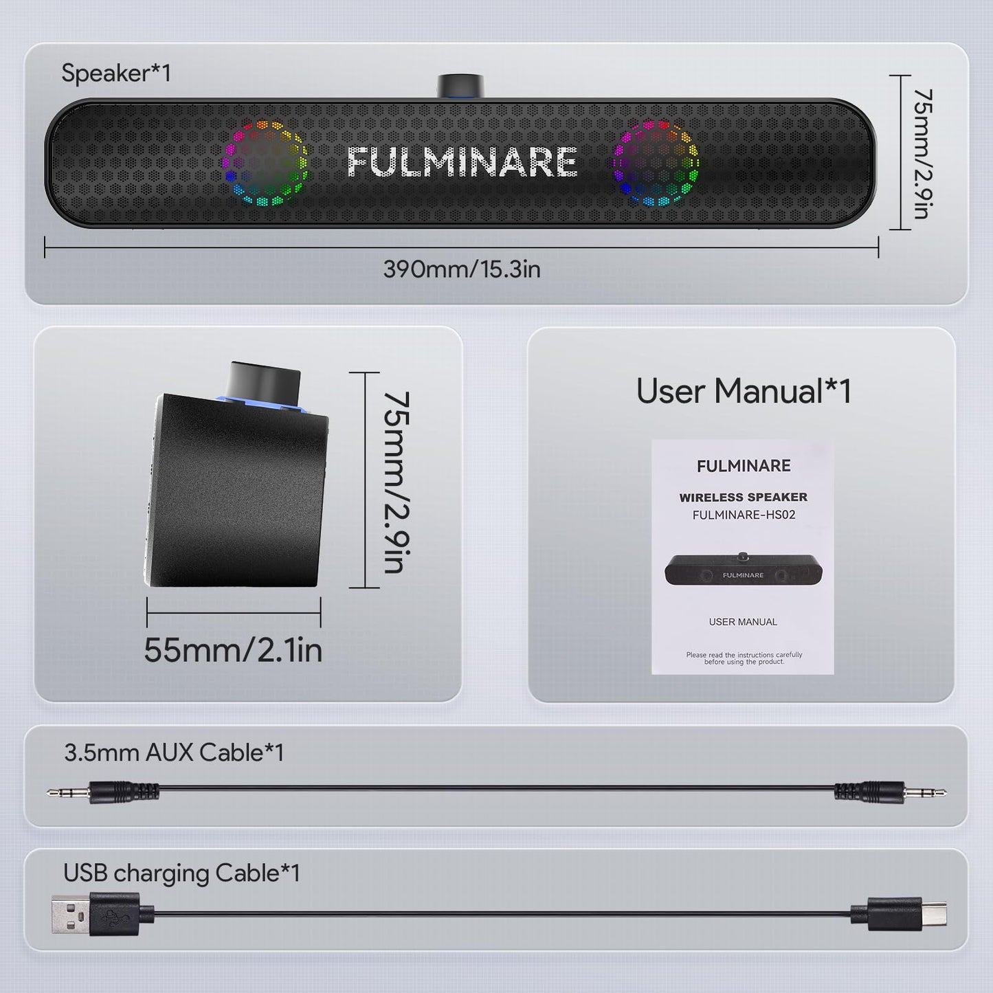 FULMINARE Bluetooth Speaker with 26W HD Sound, Portable Speaker Up to 30H Playtime, AUX&TF-Card&USB Input, LED Lights, Speakers Bluetooth 5.3 Wireless for Home/Party/Outdoor, (Black)