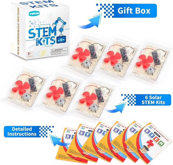 6 Pack STEM Science Kits for Kids Age 8-12, Solar Powered Fan 8-10, STEM Building Toys for Boys Girls Classroom Gifts, Electronic Motor Assembly Solar Kit, DIY Crafts Engineering Experiments
