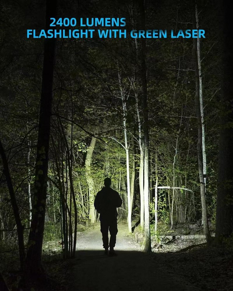 EZshoot 2400 Lumens Laser Light Combo with Strobe Mode, High Lumen Pistol Flashlight, Magnetic Rechargeable Green Laser Light with Quick Install Adjustable Slide Rail for Picatinny GL Rail