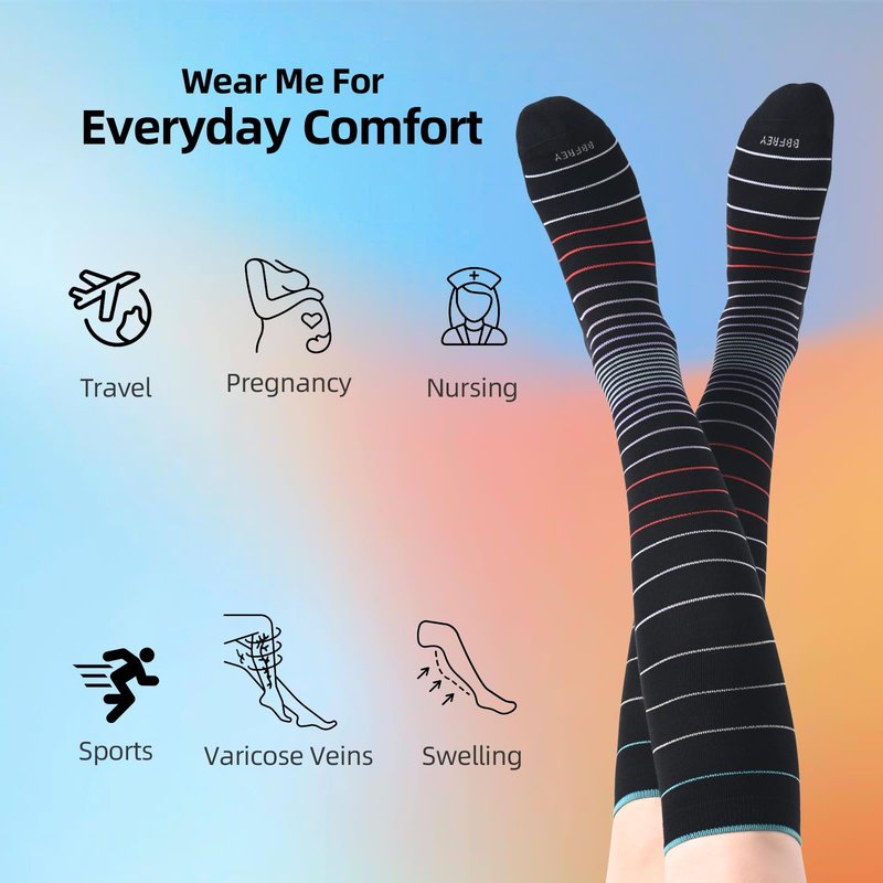 Soft Cotton Compression Socks for Women & Men 20-30 mmHg - Knee High Support Socks with Thick Sole and Seamless Toe