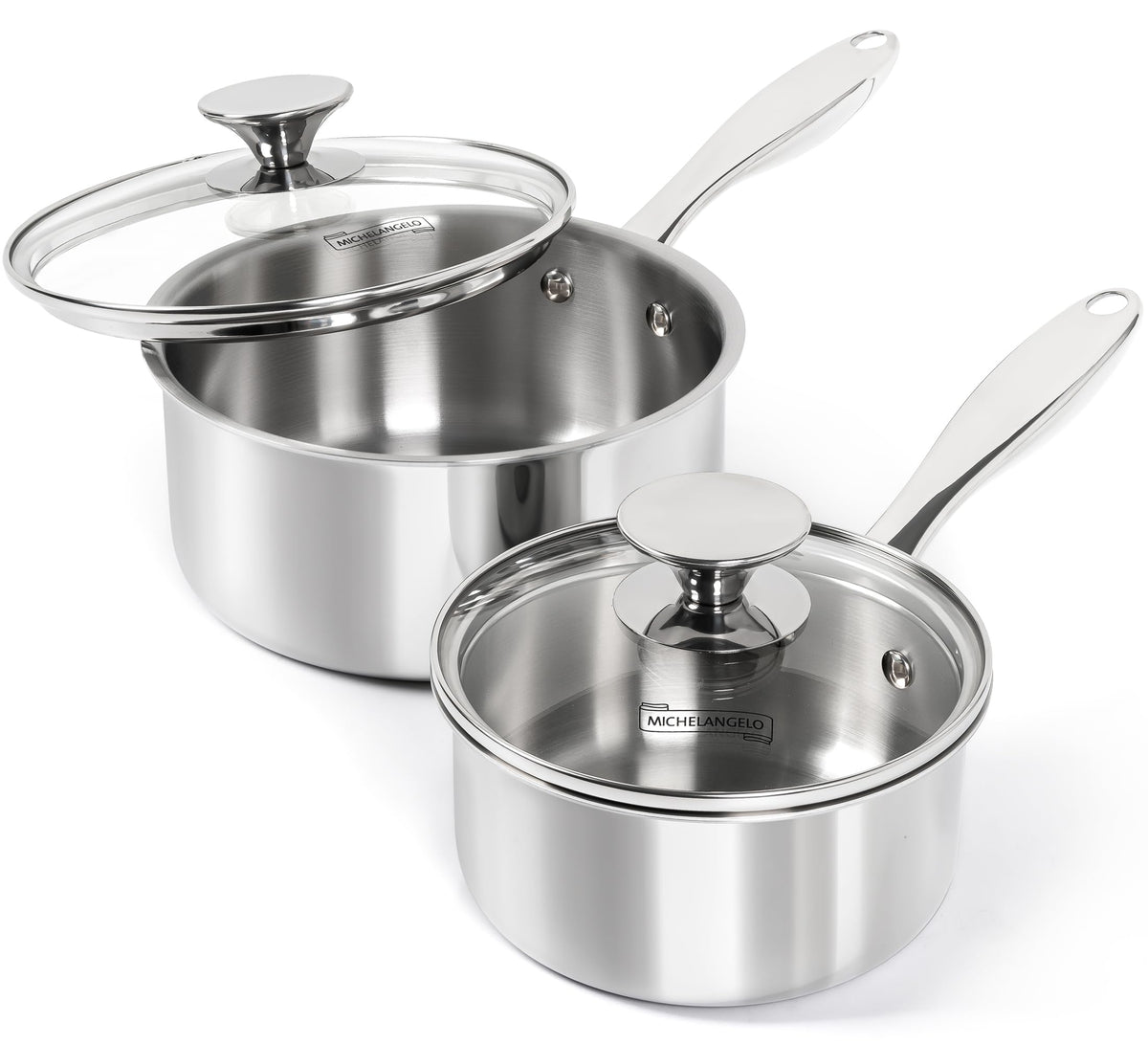 MICHELANGELO 3 Quart Saucepan with Lid & Steamer, Stainless Steel Sauce Pan with Triply Bottom, 3 QT Sauce Pot, Nonstick Saucepan Induction Compatible