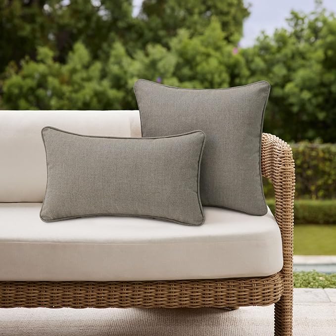 Sunbrella Decorative Outdoor Water Repellent Throw Pillows with Inserts, Set of 4, 20" x12" Pillows for Patio, Backyard, Bed, Couch, and Patio Furniture, Cast Shale