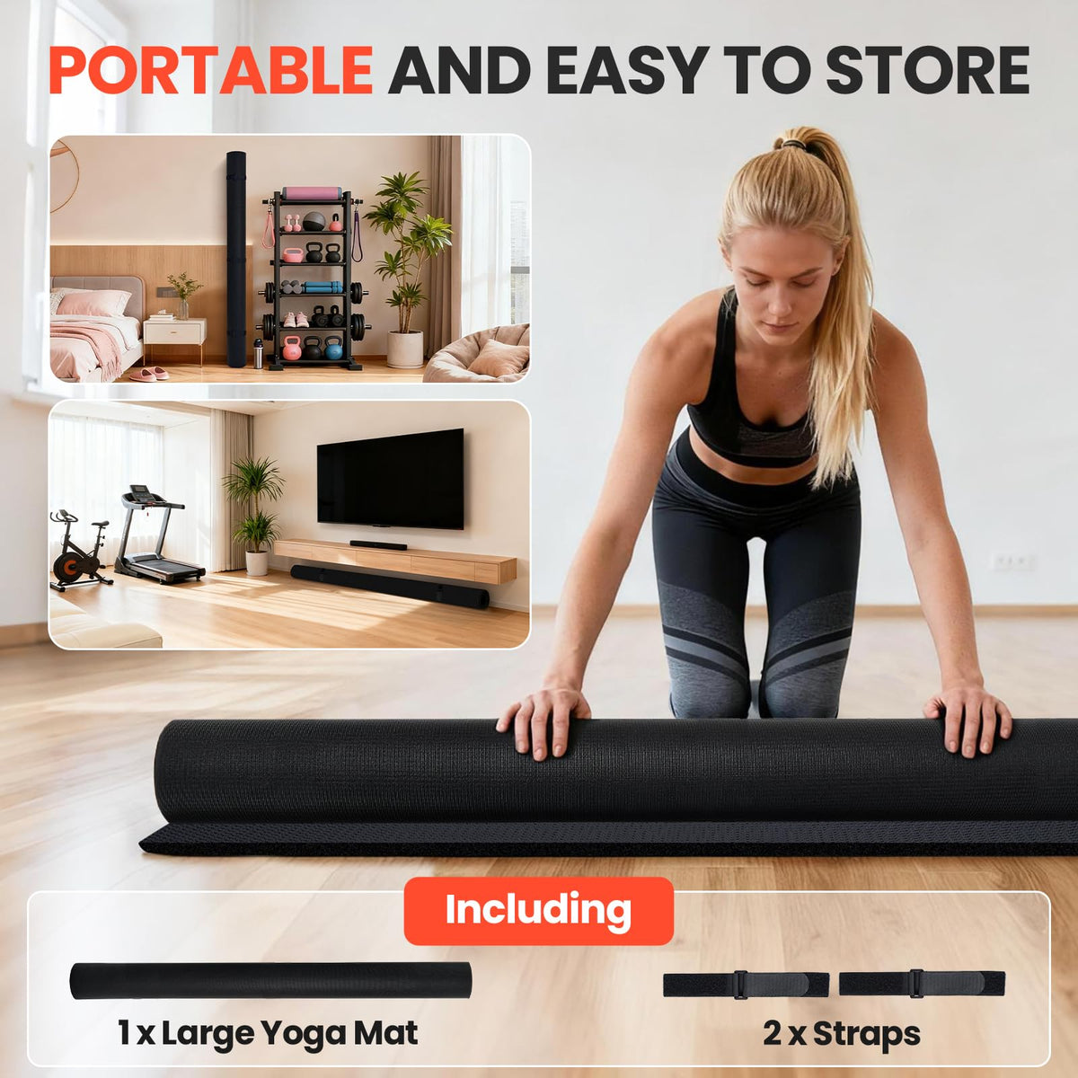 Stepwaver Extra Large Exercise Mat, 8'x6' (7mm) Extra Thick Workout Mats for Home Gym Flooring, Non-Slip, Ultra Durable, High-Density Gym Mat for Cardio,Yoga, Jump Rope, MMA, Weights - Black
