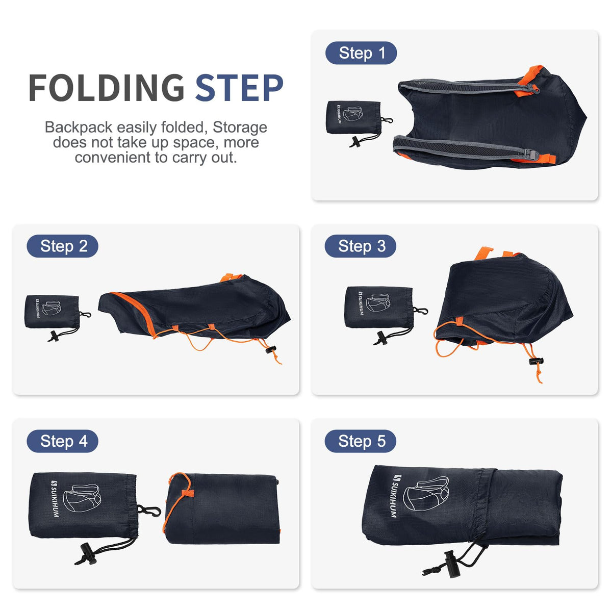 SUIKIHUM 20L Hiking-Daypack Lightweight Foldable Travel Packable Backpack for Camping Cycling Outdoor, Navy Blue