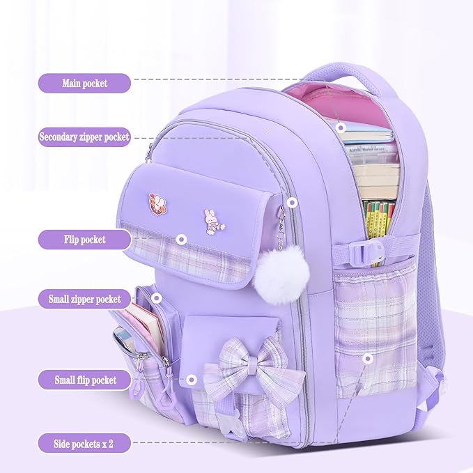 Girls Backpack,Kids School Backpack With Lunch Box Pencil Case Set,Cute Childrens Schoolbag For Girls