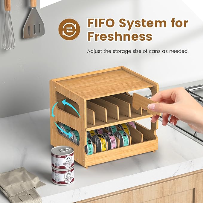 Stackable Bamboo Cat Food Can Organizer, Cat Canned Food Organizer Storage