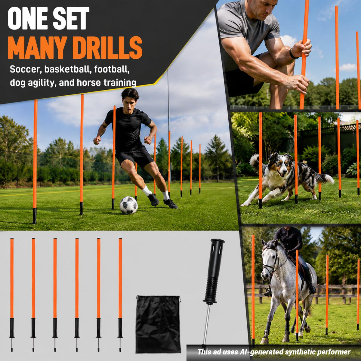 Nbguigdstr 6Pcs 5FT Agility Training Poles, Adjustable Speed and Agility Training Equipment Sports Training Sticks(Orange)
