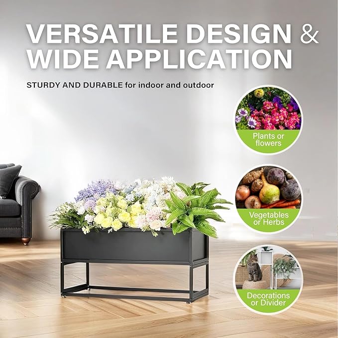 Cocoyard Elevated Planter Box - Durable Raised Garen Bed with Drainage Holes for Tall Plants, Herbs, and Flowers - Indoor or Outdoor Rectangular Planter. Modern Décor (Black, 28.75"L x 14"H - 2 Pack)