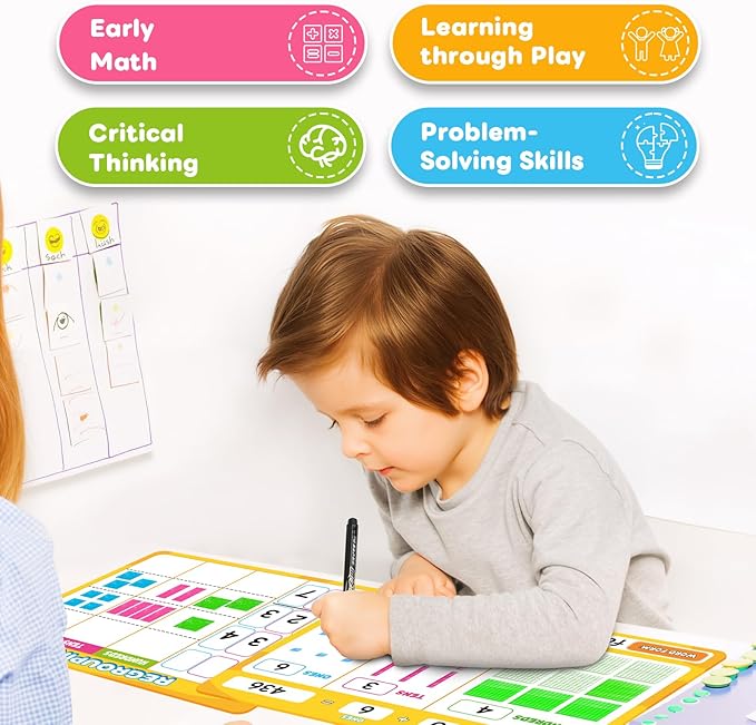 12 Packs Dry Erase Place Value Chart, Math Games for Kids Addition and Subtraction Flash Cards, White Board Math Manipulatives 1st 2nd 3rd Grade Teacher Classroom Must Haves Homeschool Supplie