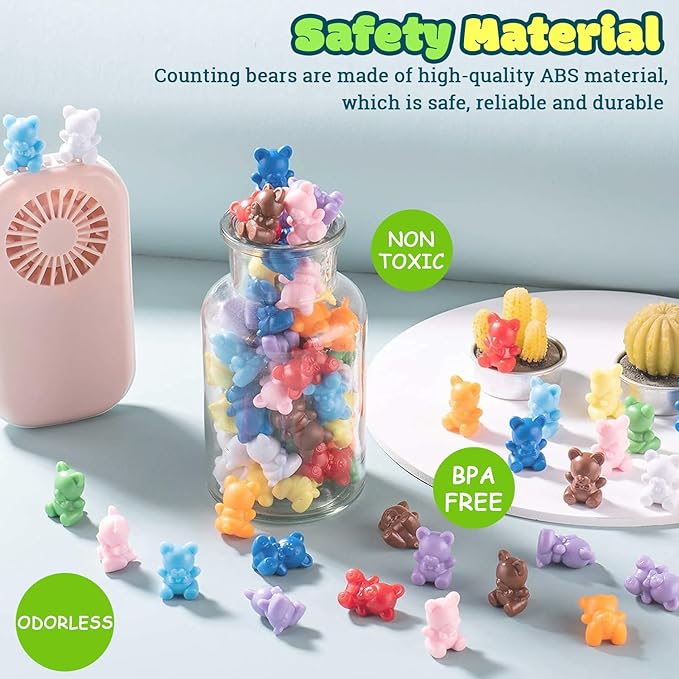 XINHUIDALSQ Rainbow Counting Bears Set of 200, 10 Colors Sorting Teddy Plastic Bears Math Manipulatives for Toddlers, 1 Inch Bear Conters Ages 3+ Kids