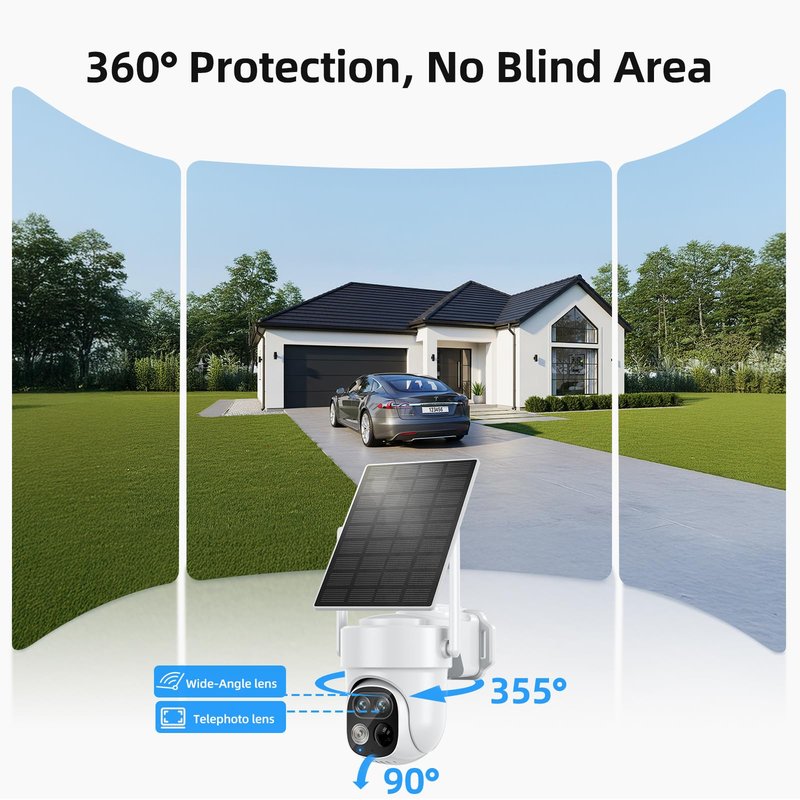 SV3C Security Cameras Wireless Outdoor, No Subscription Fee, 360° PTZ WiFi Camera with 2K Dual Lens, Solar Powered Auto Tracking, Full Color Night Vision, 2 Way Audio, 4-Cam Kit with Hub, Easy Setup