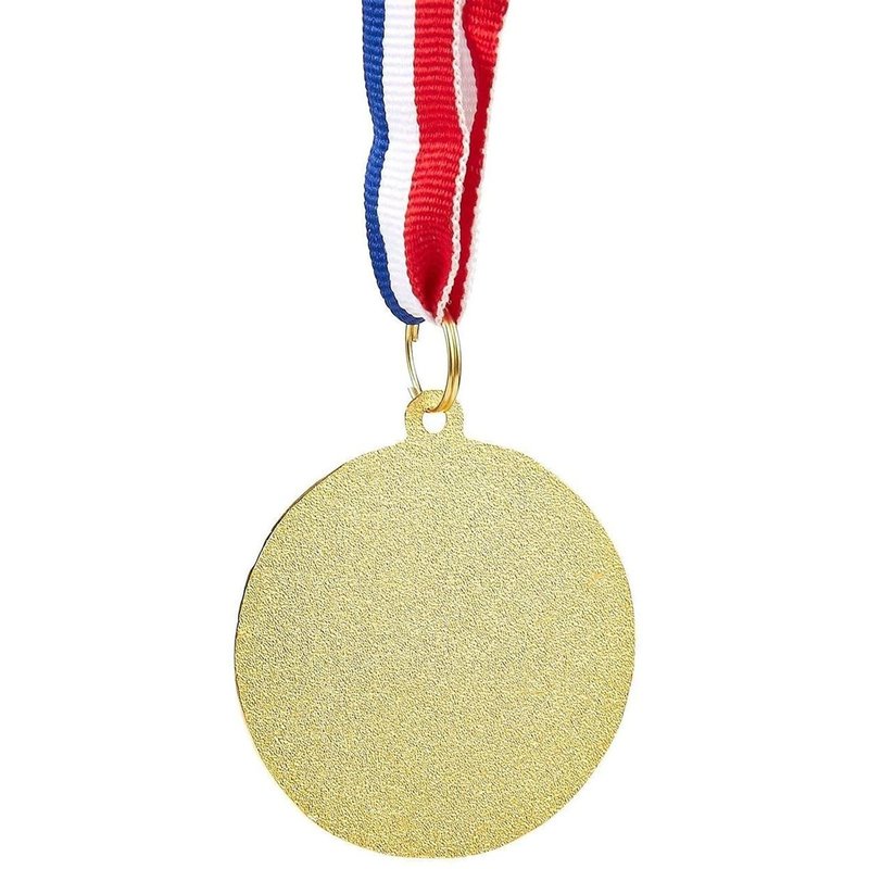 Juvale Soccer Medals - 12-Pack, 2-Inch Gold Zinc Alloy with 15.5-Inch Red, White & Blue Ribbons - Soccer Party Favors, Trophy Award - 1st Place Medals