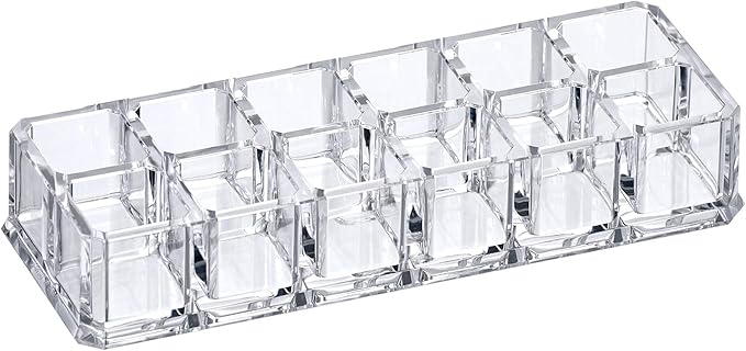 Amazing Abby - Charm - 12-Slot Acrylic Lipstick Organizer, Lipstick Holder, Lip Gloss Holder, Cosmetic Storage Display, Perfect Storage Solution for Drawer and Vanity (Slot Size: 0.9" x 0.9")