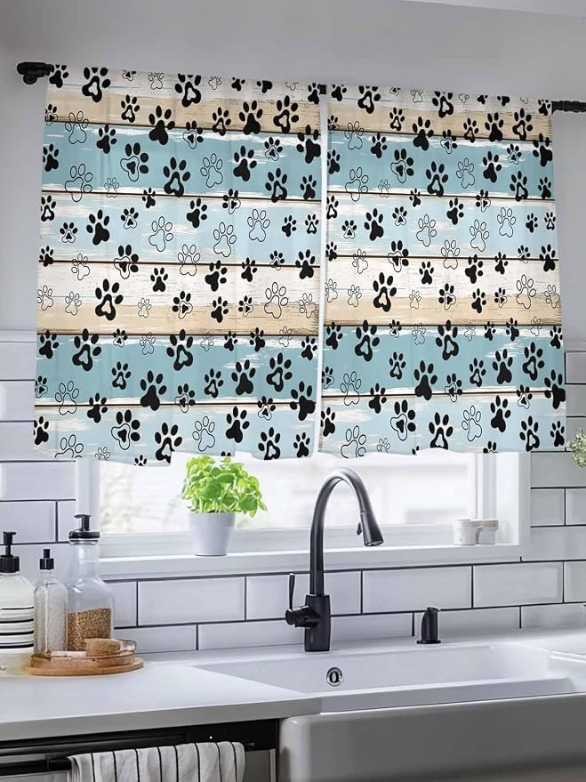 Sheer Curtains 54 Inch Length, Vintage Farmhouse Country Wood Grain Privacy