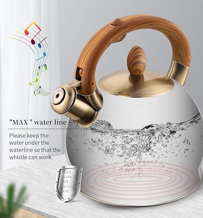 VICALINA Whistling Tea Kettle Stovetop, 2.64 Quart Black Tea Pot