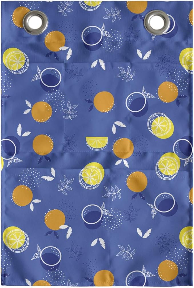 Ambesonne Fruits Hanging Pocket Organizer, Vibrant Oranges and Lemons Silhouettes with Mini Polka Dots, Printed Polyester Storage Bag with Pockets, 14" x 20", Violet Blue Orange