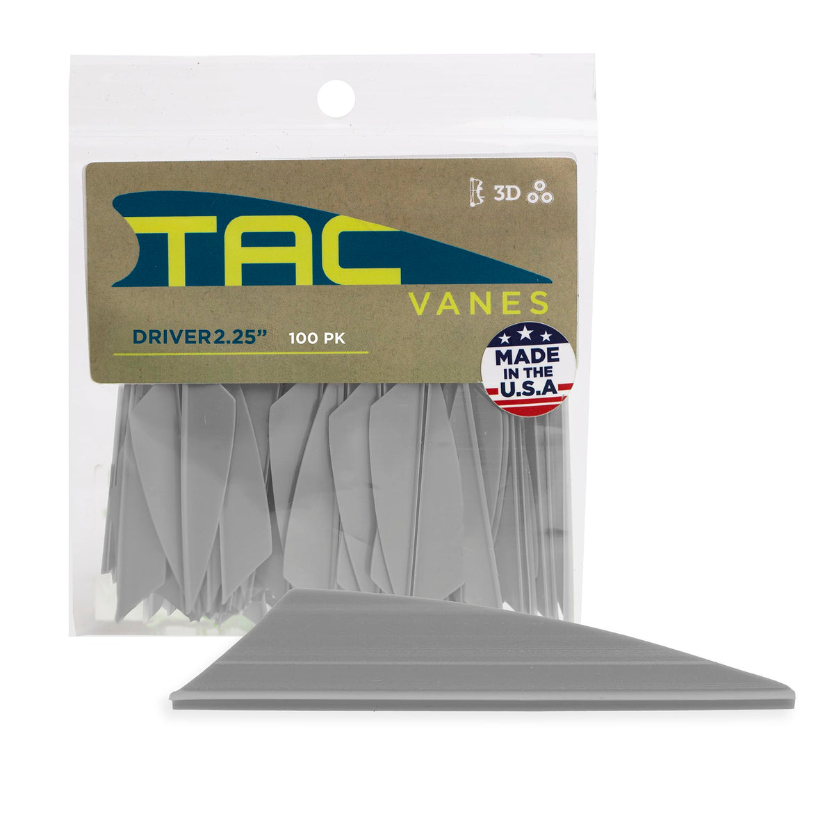 TAC Vanes 2.25" Driver Arrow Vanes | Archery Fletching for Compound & Crossbow | Durable, Lightweight, High Accuracy, Gray 100 Pack