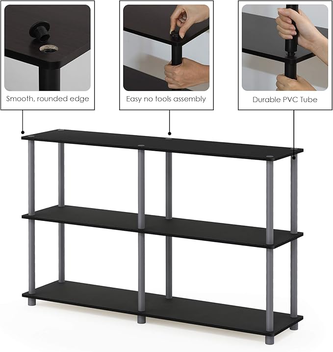 Furinno TURN-N-TUBE Storage Shelves, 3-Tier 47.4 Wide Book Shelf, Corner Shelf, Toolless Open Shelves, for Organization and Storage, Living Room, Garage, Home Office, Black