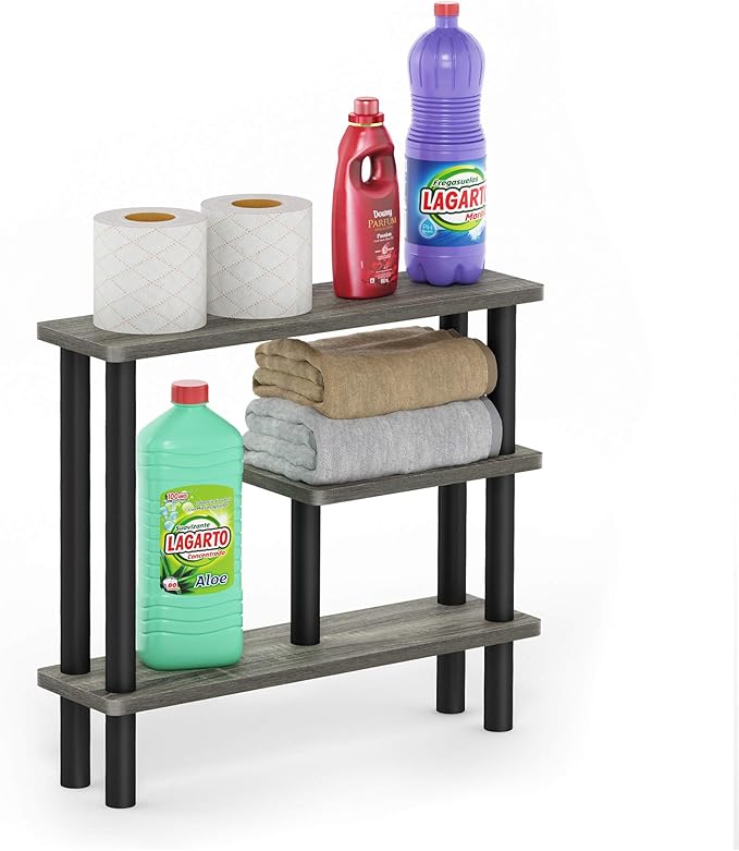 Furinno Turn-N-Tube Slim Space Saving Storage Rack, French Oak Grey/Black