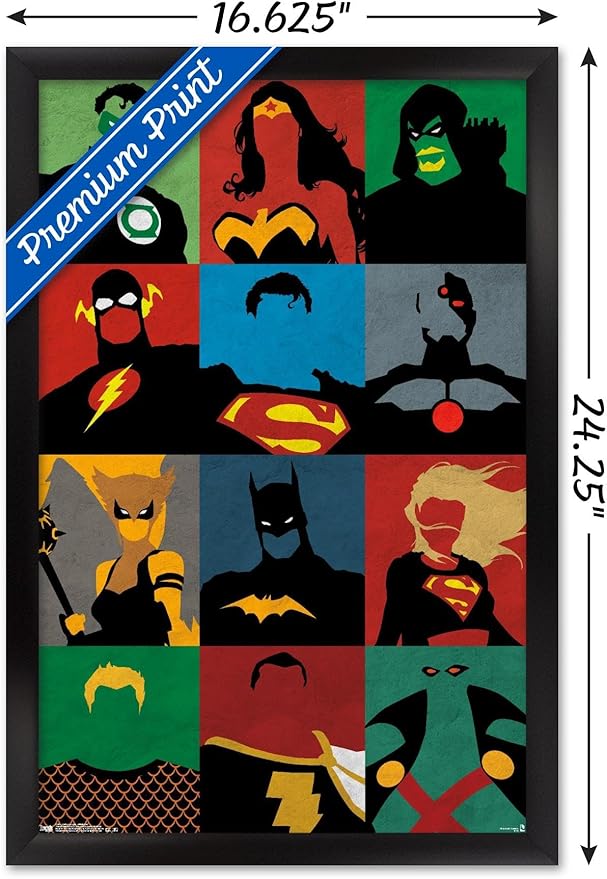Trends International DC Comics - Justice League - Minimalist Wall Poster, 14.725" x 22.375", Black Framed Version