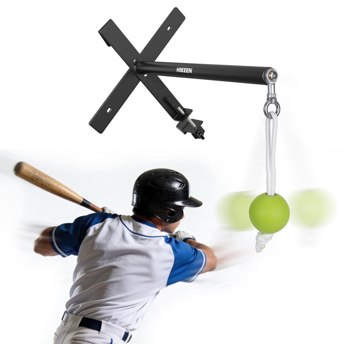 Hikeen Portable Baseball Swing Trainer with Auto Reset Tethered Ball - Baseball/Softball Hitting Trainer for Solo Batting Practice, Easy Fence Mount Setup for All Ages