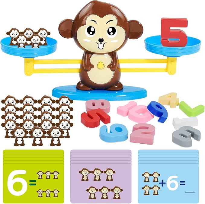 BAKAM Monkey Balance Scale Toy, Number Counting Blocks Games, Montessori Math Games for Kids 5-7, Preschool Kindergarten Learning Activities, STEM Educational Toys for 3+ Year Old