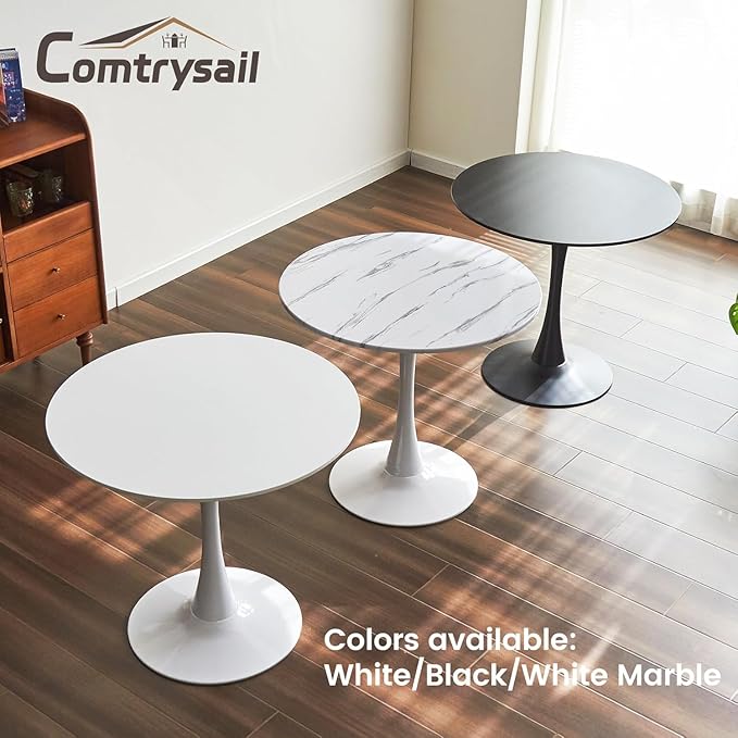 Round Dining Tulip Table for 4, Mid-Century Modern Table with Sturdy Metal Pedestal for Kitchen, Bistro, Cafe, Leisure (White, 31.5 INCH)