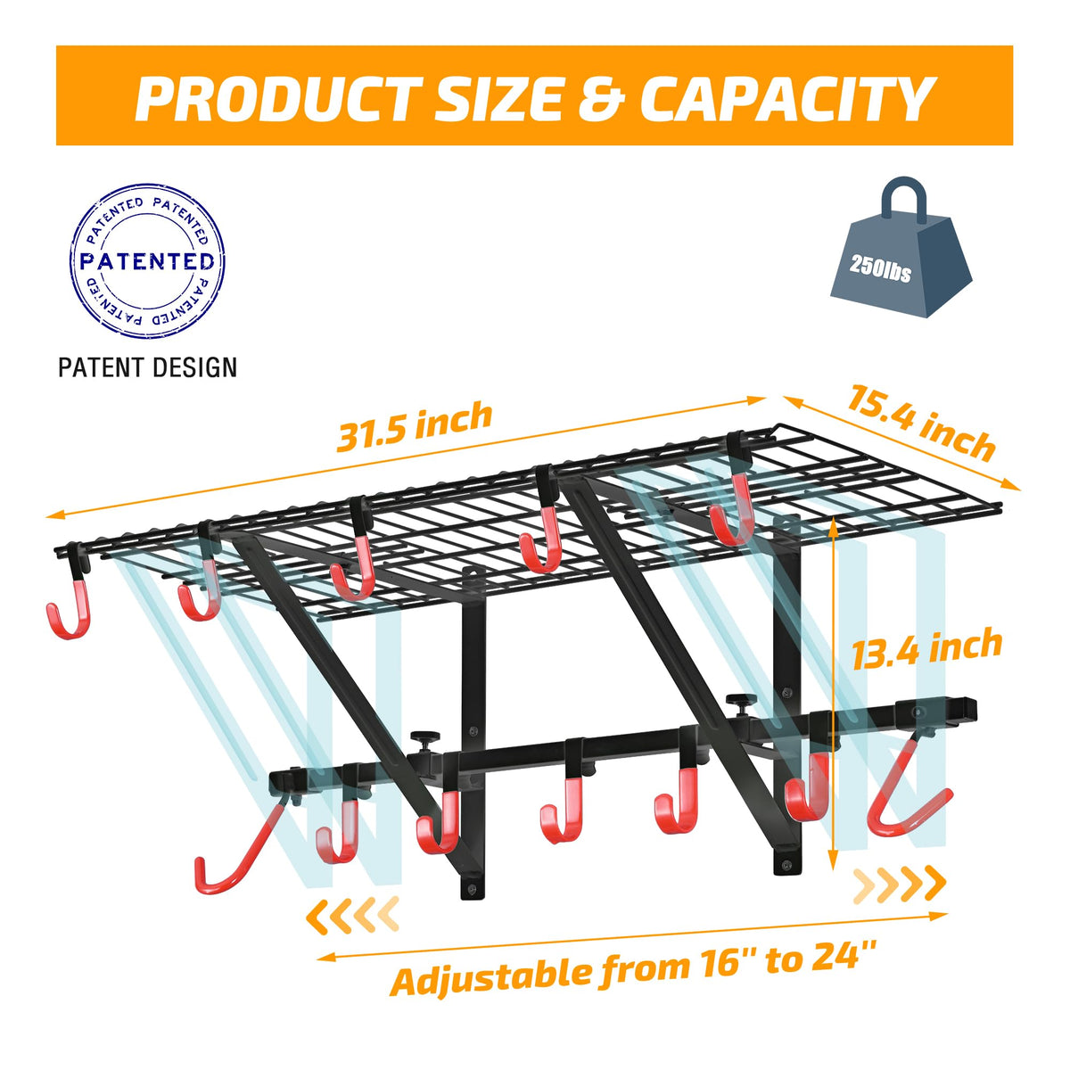 PLKOW Garage Wall Shelving 1 Pack Includes 2 Bike Hooks, Wall Shelves Garage Organizer with Vertical Bike Hanger, Powder Coated Steel (1 Pack)