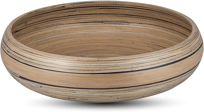 LEXA Bamboo Fruit Bowl for Kitchen Counter, 12 Inch Large & Round, Artisan Lacquered Wooden Fruit Bowl or Candy Bowl, Handcrafted Bamboo Fruit Basket for Kitchen & Home Decor (Black)