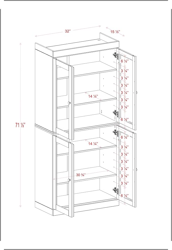 Palace Imports Solid Wood Bookcase - 6-Tier Tall Bookshelf, 71.5” H x 32” W - Mocha, Clear Glass Cabinet Doors & Adjustable Shelves for Living Room, 100% Renewable Eco-Friendly Wood, Made in Brazil