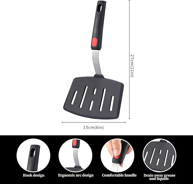 KCKHFA Silicone Wide Spatula, Slotted Turner for Cooking or Baking, Large Pancake Spatula for Egg, Fish, Steak, Flipping and Wok Use, Dishwasher Safe