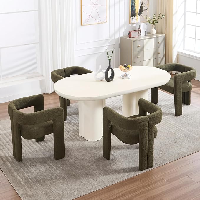 Modern Dining Chairs Set of 4, Upholstered Side Chairs Sherpa Fabric Guest Chairs with Barrel Backrest Armchair for Dining Room Living Room, Green