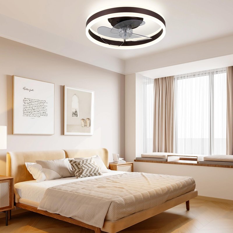 diisunbihuo 16" Low-Profile Ceiling Fan with Light (Coffee Brown), Modern Bladeless Enclosed Fandelier, Dimmable CCT, Remote & App Control, Timer & Memory for Bedroom/Living Room/Hallway