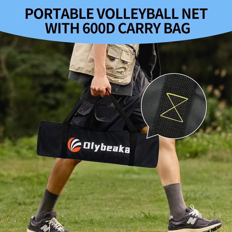 Portable Outdoor Volleyball Net Set for Backyard Beach with Adjustable Poles, Soft PU Volleyball & Pump, Carry Bag and Durable Anti-Sagging Net (Blue, 32ft)