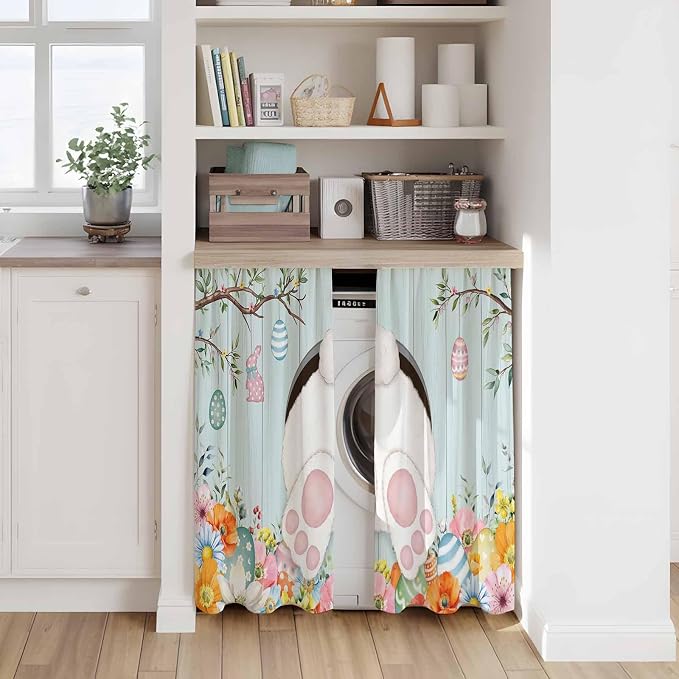 Easter Bunny Kitchen Curtains 45 Inch Long 2 Panel Set, Rod Pocket Window