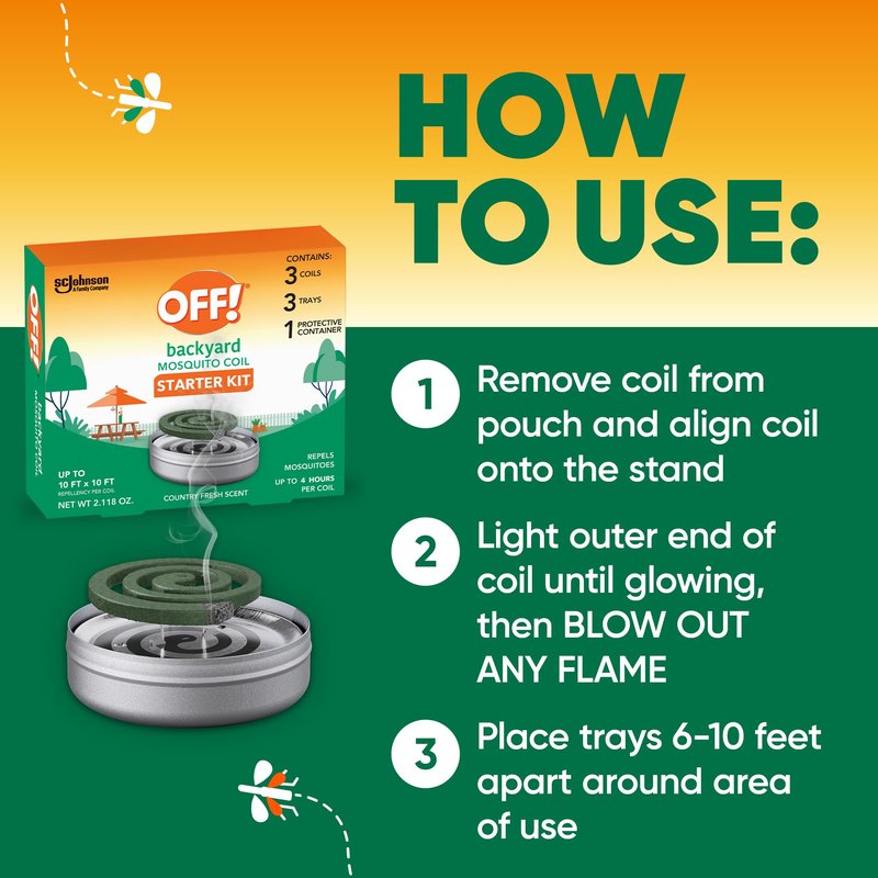 OFF! Backyard Outdoor Mosquito Repellent Coil Starter Pack, Perfect for Outdoor Patios, Country Fresh Scent, 3 Piece