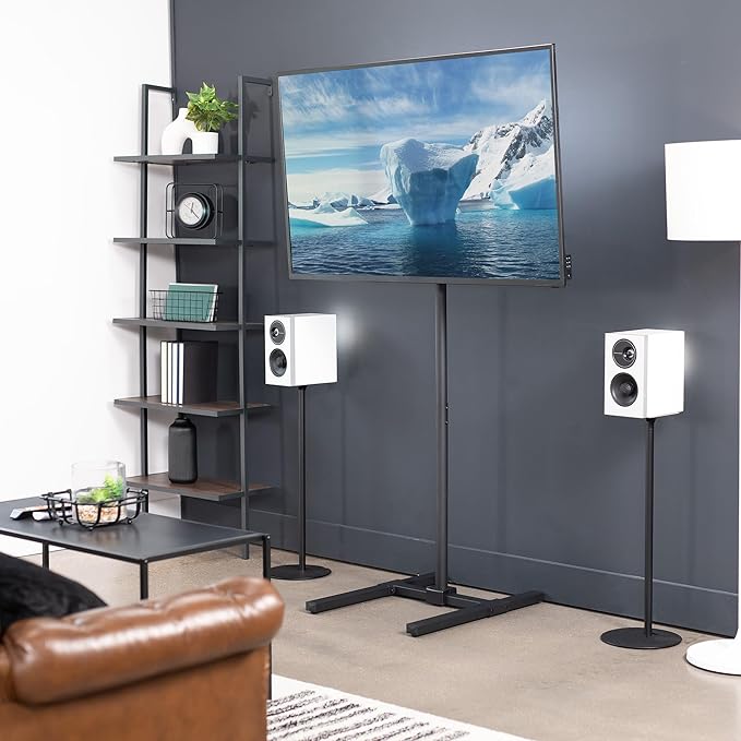 VIVO TV Floor Stand for 13 to 50 inch Screens up to 44 lbs, LCD LED OLED 4K Smart Flat, Curved Monitor Panels, Max VESA 200x200, Extra Tall Pole for Treadmills and Ellipticals, Black, STAND-TV17