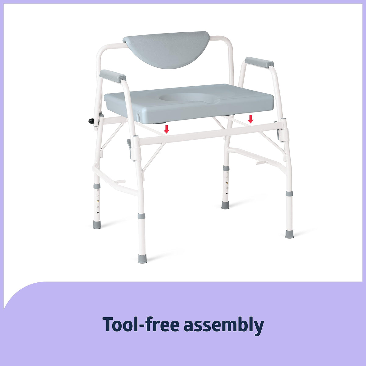 Medline Bariatric Drop-Arm Commode - Heavy Duty Steel Toilet Chair for Disabled and Elderly, 1,000 lb. Weight Capacity