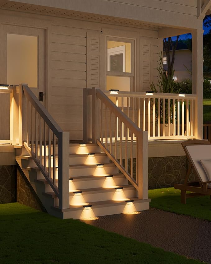 VOLISUN Solar Deck Lights 16 Pack, Warm White Glow LED Large Size Lamp, IP65 Waterproof Step Lights Outdoor for Deck, Step, Fence, Railing, Wall and Stairs(Black)